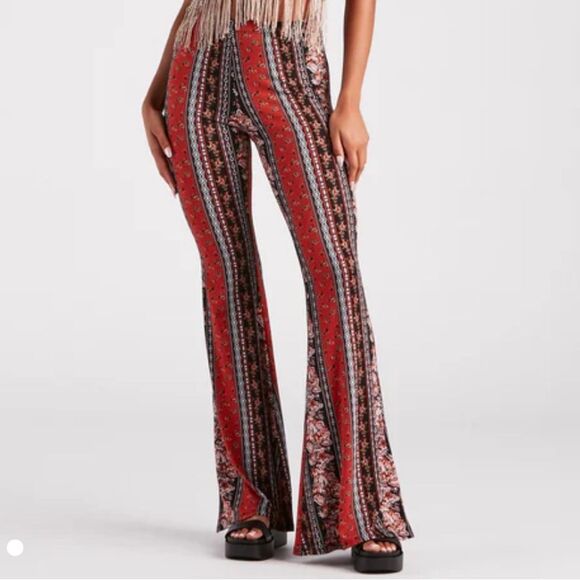 New Multicolor Boho High Rise Flare Wide Leg Palazzo Pants Butter Soft - Picture 1 of 11